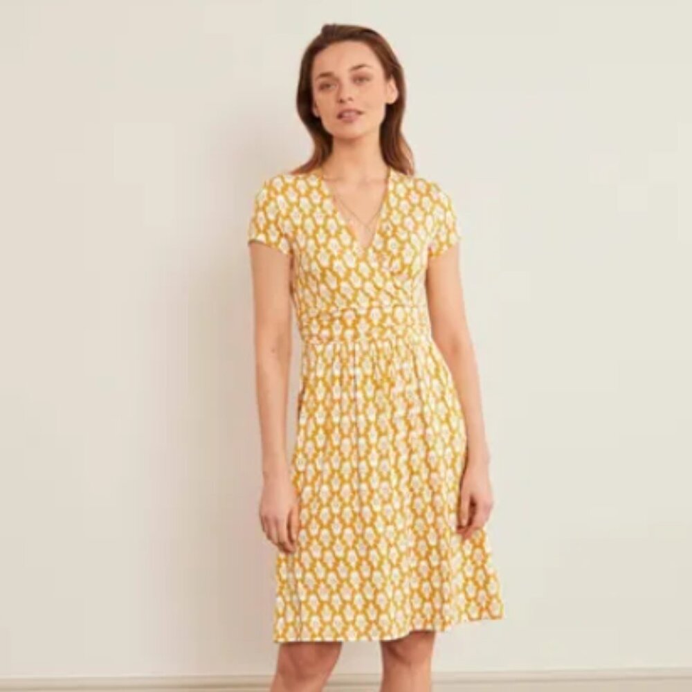 Boden Mustard and Cream Patterned Midi Dress
